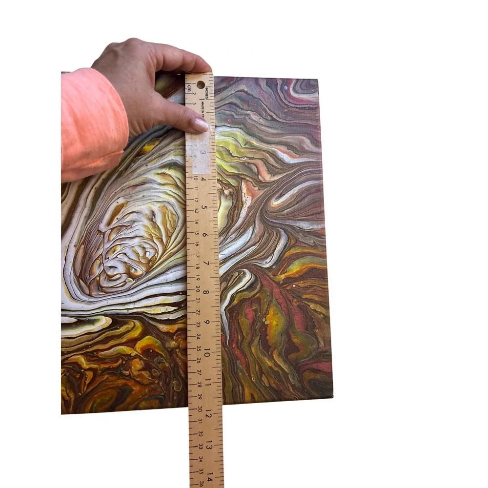 Abstract Fluid Acrylic Pour Painting 12x12 Brown Gold fall color Ring pour
